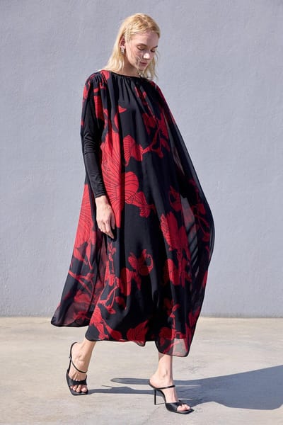 Touché Privé - Chiffon jurk met bloemenprint - Zwart - Dames