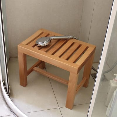 Douchekruk met Opslag - Badkamer Zitje - Ontspannen in Bad - 100% Massief Hout - Max 250 kg - Houtkleur