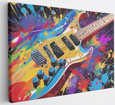Saammp Canvas Schilderij - Kleurrijke Gitaar - Abstract - 30x20 - Foto op canvas - Wanddecoratie - Muurdecoratie Woonkamer - Slaapkamer decoratie - Canvas Print