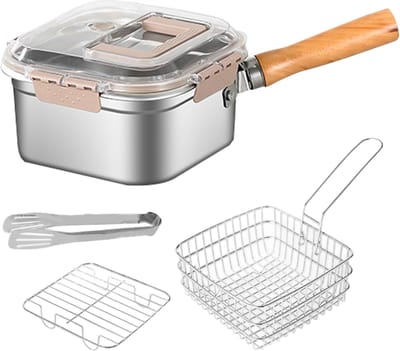 Friteuse met mand - Frituurpan RVS - Multifunctioneel koken - Spatwaterdicht ontwerp - 24D x 15W x 24H cm - Zilver