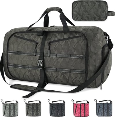 Reistas, groot, voor heren, 40 l, 65 l, 80 l, 100 l, opvouwbare reistas, lichte waterdichte sporttas, heren en dames, met schoenenvak en toilettas voor weekends, zwart, donkergrijs