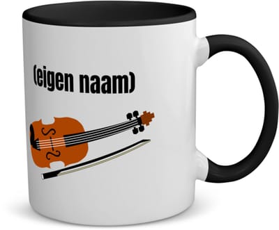 Akyol - viool met eigen naam koffiemok - theemok - zwart - Viool - muziek liefhebbers - iemand die houdt van violen - verjaardag - cadeau - kado - geschenk - 350 ML inhoud