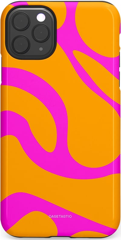 Casetastic Hoesje Geschikt voor Apple iPhone 11 Pro Max - Stijlvolle Beschermende Duo-layer Case - Zonnige Zebra Roze-Oranje