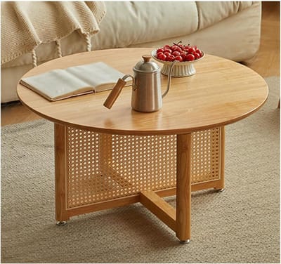 Ronde bijzettafel - Salontafel opbergruimte - Woonkamer inrichten - Open opbergvak - 60x60x42cm - Geel