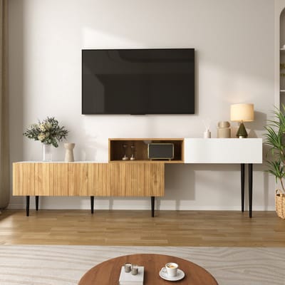 MODFU - Tv-Meubel - Modulair En Verstelbaar - Minimalistisch - Voor Woonkamer - MDF En Spaanplaat - Wit En Houtlook