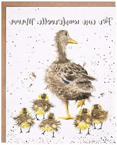 Wenskaart - Dubbele kaart Kaart met envelop - Mama feliciteren - Originele eendenillustratie - 17 cm x 14 cm - Beige