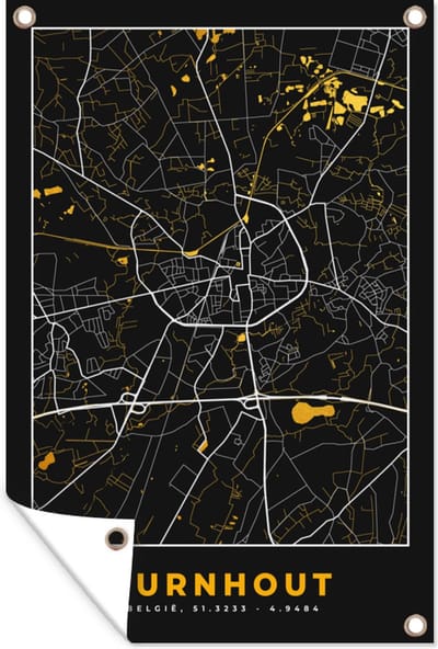 Muurdecoratie Stadskaart - Turnhout - Plattegrond - Goud - Kaart - 120x180 cm - Tuinposter - Tuindoek