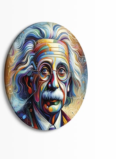 Indoorart - Muurcirkel Abstract Albert Einstein Plexiglas 30 cm - Wanddecoratie - Afbeelding op Plexiglas - Inclusief ophangplaat