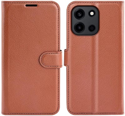 Hoesje geschikt voor OnePlus Nord 6 - Phonesta Litchi Skin Book Wallet Case - Bruin
