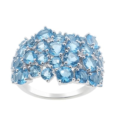 Cavill - Luxe Zilveren Ring - 925 Sterling Zilver Gerhodineerd - 6.336 Ct Blauwe Topaas Rondgeslepen - Elegante Prong Gezet Edelsteen Sieraden
