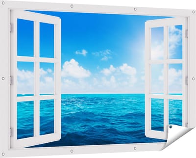 Gards Tuinposter Doorkijk Water Midden op Zee met Zonneschijn - 150x100 cm - Tuindoek - Tuindecoratie - Wanddecoratie buiten - Tuinschilderij