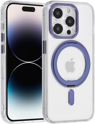 UNIQ Accessory iPhone 14 Pro TPU Back Cover hoesje - Magsafe Compatible 360 Graden Draaibare Standaard - Transparant - Paars