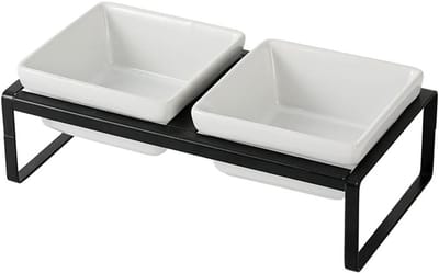 Honden- en kattenvoerbak met standaard – Dubbele keramische voerbakken – Antislip ontwerp – Magnetron- en vaatwasmachinebestendig – 2 x 280ml – Geschikt voor kleine dieren