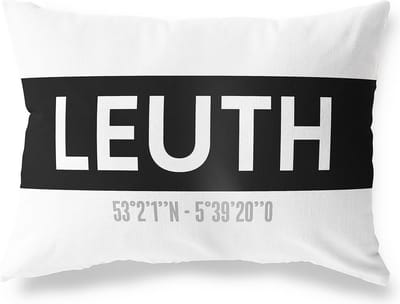 Tuinkussen LEUTH - GELDERLAND met coördinaten - Buitenkussen - Bootkussen - Weerbestendig - Jouw Plaats - Studio216 - Modern - Zwart-Wit - 50x30cm