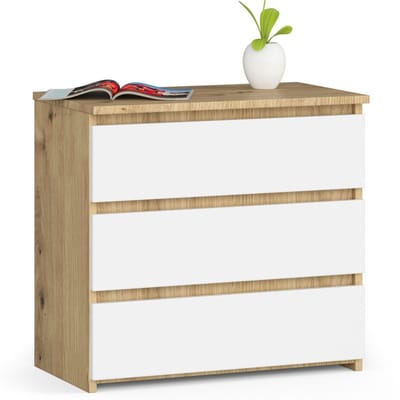 Nachtkastje CL3 met 3 Lades / AKORD Furniture Factory / Artisan Eik - Wit / 60 x 57 x 35 cm