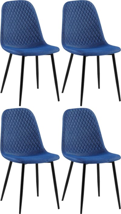CLP Giverny Set van 4 eetkamerstoelen - zonder armleuning - blauw Stof