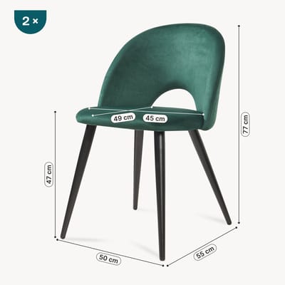 Eetkamerstoelen Karijo set van 2 fluweel 77x50x55 cm donkergroen en zwart [en.casa]