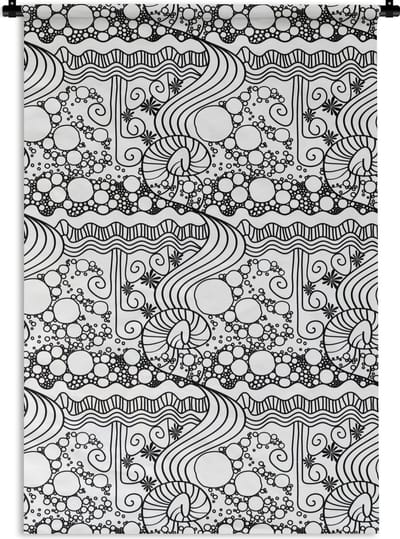 Wandkleed - Wanddoek - Patronen - Abstract - Line Art - Zwart Wit - 120x180 cm - Wandtapijt