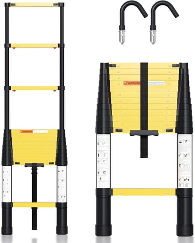 Telescopische Ladder - Inklapbare Ladder Vouwladder - Huisreparaties Uitvoeren - Lichtgewicht Aluminium Constructie - 3.8 Meter Hoog - Zwart