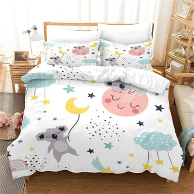 3D Print Cartoon Koala Beddengoedset, Dekbedovertrek Dekbed Bedset Quiltovertrek Kussensloop, King Queen Twin Maat Jongens Meisjes Volwassenen 135X200cm 2pcs