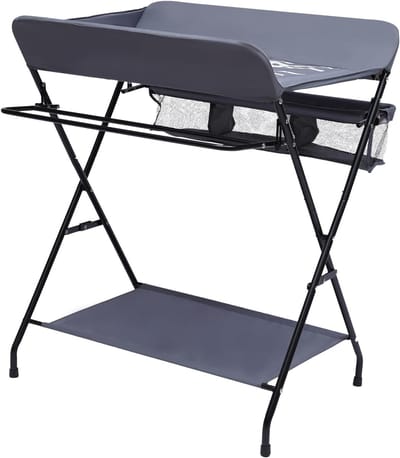 Baby Verschoontafel - Opvouwbaar Luiermeubel - Babyverzorging Thuis - In Hoogte Verstelbaar - 80x57x96 cm - Grijs