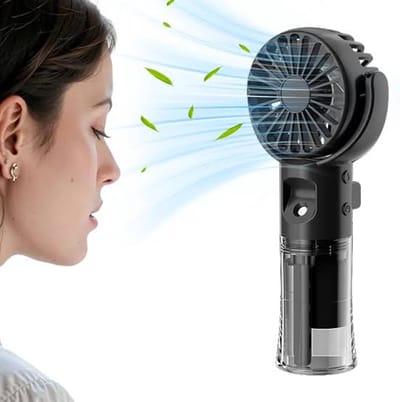 Handventilator - Ventilator Met Waternevel - 4 Standen - Draagbare Mini Ventilator - Mini Fan - Waaier - Luchtbevochtiger - Mini Airco - Draadloze Tafelventilator - 800MAH USB Oplaadbaar - Mist - Water - Voor Thuiskantoor, Reizen, Buiten - Zwart