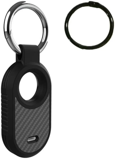 TPU Hoesje met Ring Carbon Fiber Zwart Geschikt voor Samsung Galaxy SmartTag 2