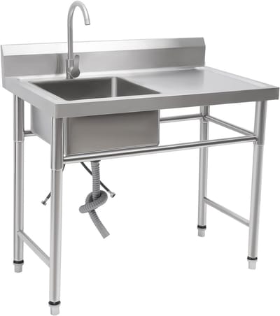 RVS spoelbak met 1 wasbak (links) 100 x 60 x 93 cm voor afwassen van servies, pannen en groenten