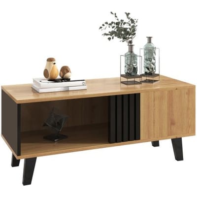 Table basse - MUVOE - 100x60x45 cm - Bois coloré et noir - Tiroir supplémentaire - Design contemporain noir