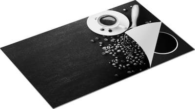 Chefcare Inductie Beschermer Kopje Koffie met Koffiebonen - Zwart Wit - 85x52 cm - Afdekplaat Inductie - Kookplaat Beschermer - Inductie Mat