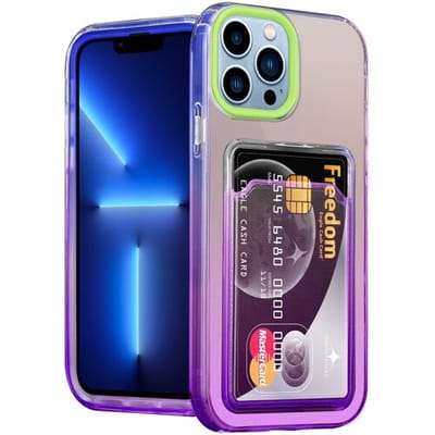 ShieldCase telefoonhoesje geschikt voor Apple iPhone 13 Pro Max hoesje colorful pasjeshouder - groen/paars - Hoesje met pasjeshouder - Kaarthouder case - Hardcase siliconen tpu - Silicone case shockproof