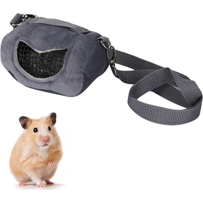 Sac de transport portable et respirant en flanelle grise pour petits animaux de compagnie, hamster et cochon d'Inde Small black