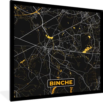 Fotolijst incl. Poster - Plattegrond - Goud - Binche - Kaart - Stadskaart - 40x40 cm - Posterlijst