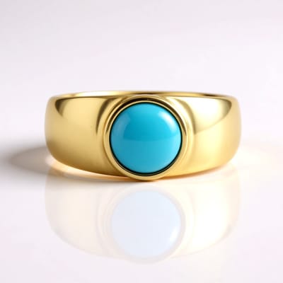 Cavill - Vergulde 925 Sterling Zilver Ring - 1.26 ct Sleeping Beauty Turkoois Ronde Cabochon - Bezel Zetting - Moderne Turkoois Sieraden