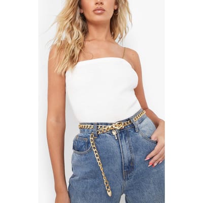 boohoo Dames Chunky gouden kettingriem met gesp en sleutel | Gold