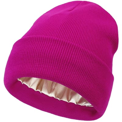 Unisex satijnen gevoerde antistatische muts voor vrouwen Winter zijden voering Slouchy warme omslag Skullies Outdoor Cap rozerode kleur