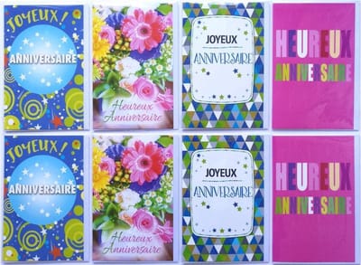 Verjaardag Wenskaarten - 8 Stuks - Cartes d'anniversaire - 12 x 17 cm - G-041