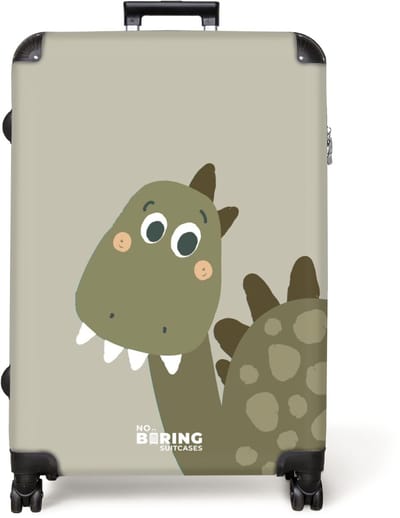NoBoringSuitcases.com® - Koffer groot - Reiskoffer lichtgewicht - Dinosaurus - Groen - Kinderen - Jongen - Design - Rolkoffer met 4 wielen - Grote trolley XL - 98 liter bagage