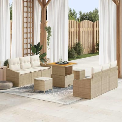 vidaXL - Tuinbank - Set - 9 - st - 8-Aantal - zitplaatsen - Beige - en - Crème