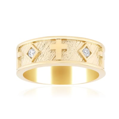 Cavill - Vergulde Zilveren Ring - 925 Sterling Zilver - 2 I1 (G) Diamanten 0,06 ct - Brede Ring met Modern Kruis Design - Elegante Damesring