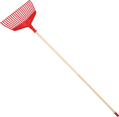 KOTARBAU® Bladhark, Tuinhark van Kunststof, 38 cm, met Houten Steel, 150 cm, Extra-Click, Gazonhark, Waaierbezem, Stevige Hark, Hark voor Gras Tuin Gazon, Rood & Natuurlijke Houtkleur