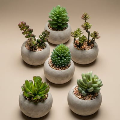 Easyplants Kunst Vetplanten in Cementen Pot - Groen - 6 Vetplanten