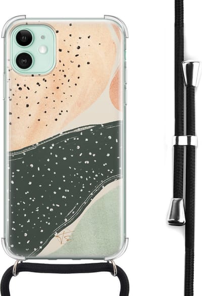 Hoesje met koord geschikt voor iPhone 11 - Abstract peach - Inclusief zwart koord - Crossbody beschermhoes - Transparant, Multi - Mooie Telefoonhoesjes
