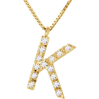 Ketting Diamonds 0.07 Cts letter van het alfabet "K" Geel Goud 18 Karaat