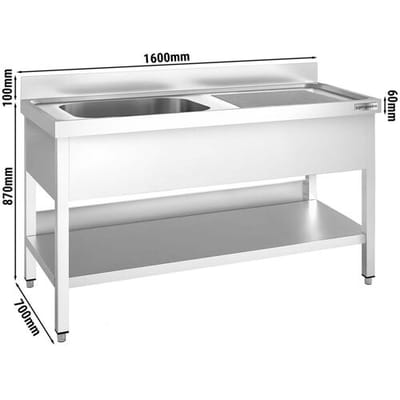 GGM Gastro Spültisch PREMIUM - 1600x700mm - mit Grundboden - mit 1 Becken links