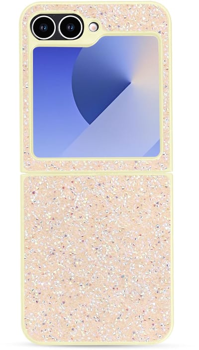 Casemania Hoesje Geschikt voor Samsung Galaxy Z Flip 5 - Goud - Diamant Glitter Back Cover