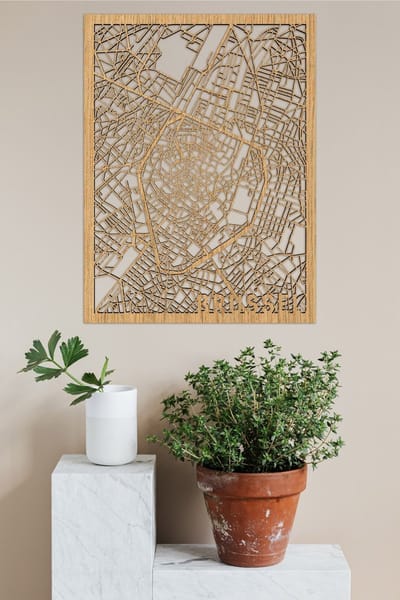 Houten Stadskaart Brussel Eikenhout 30x40cm Wanddecoratie Voor Aan De Muur City Shapes
