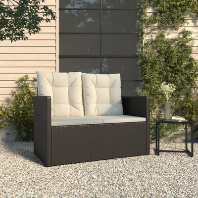 vidaXL - Tuinbank - met - kussens - 105 - cm - poly - rattan - zwart