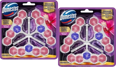 Domestos Aroma Lux Hibiscus Charm WC Blokjes - 2 Pack - 6 x 50g - Bestrijdt Kalkaanslag en zorgt voor Hygiene en Frisheid tot 900 Spoelingen - WC Blokjes Voordeelverpakking - Toilet Blokjes