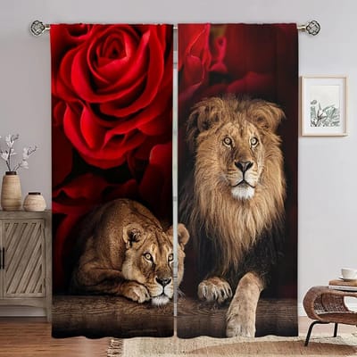Dier Wolf Tijger Luipaard Raamgordijnen Woonkamer Kinderen Kinderkamer Slaapkamer Dunne Verduisterende Draperie Nieuwe Stijl Gordijn W60H60(CM)x2PCS&Grommet Top